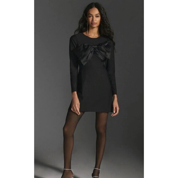 Anthropologie Hutch Bow Mini Dress Women Size 2 Black Romantic Classy New  Women